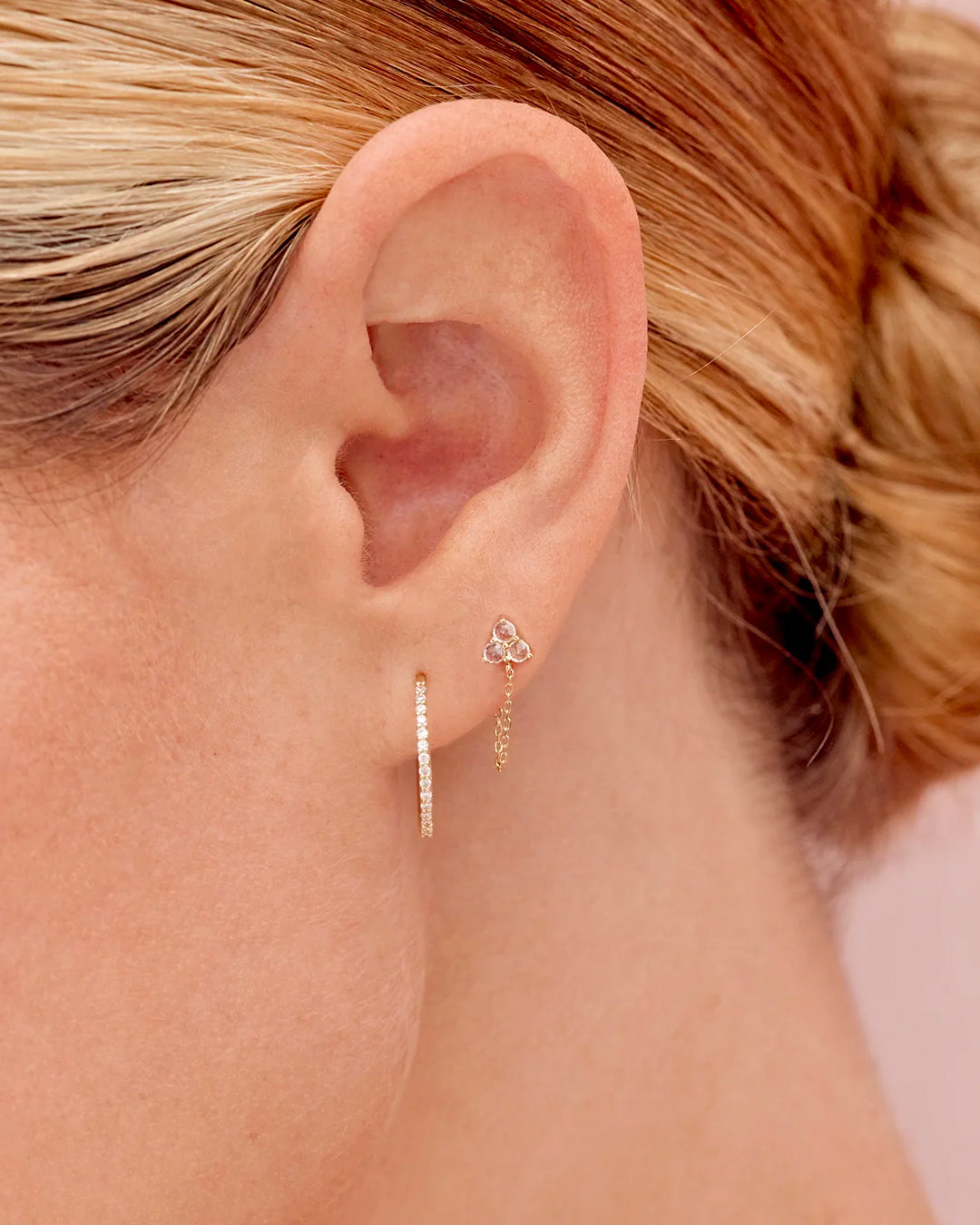 Alternative view of White Sapphire Chain Huggies