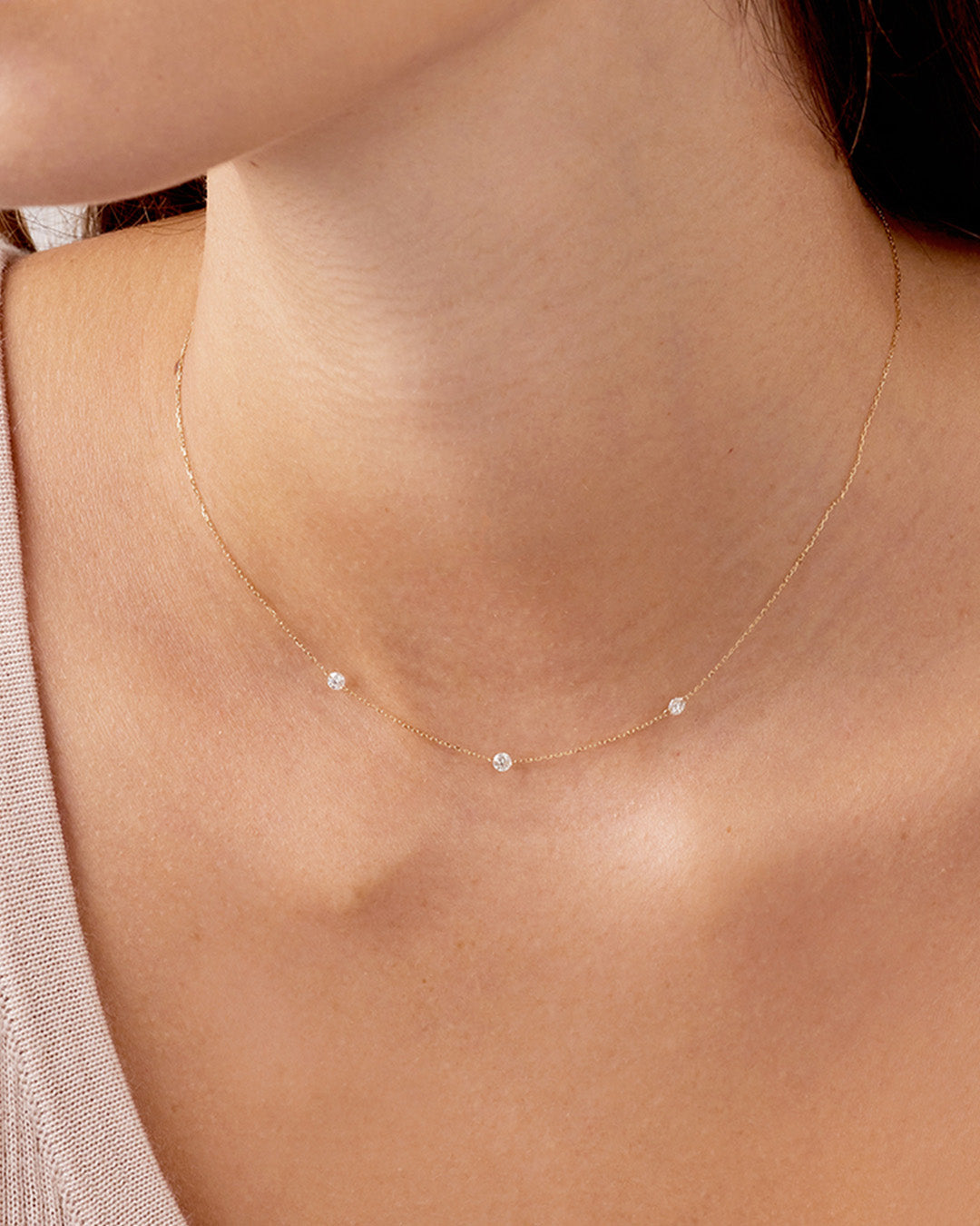 Alternative view of Floating Diamond Stationary Trio Necklace