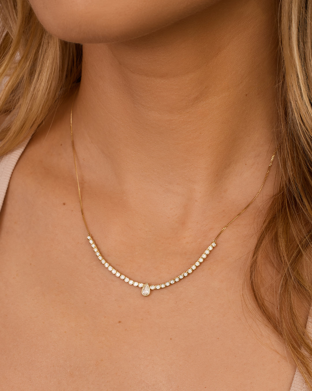 Alternative view of Lab Grown Diamond Pear Row Necklace