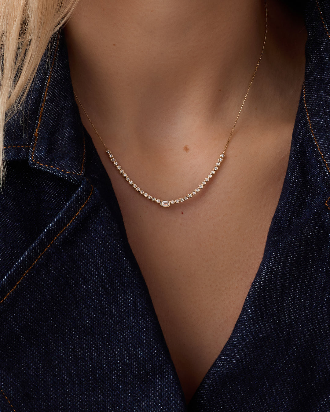 Alternative view of Lab Grown Diamond Emerald Row Necklace