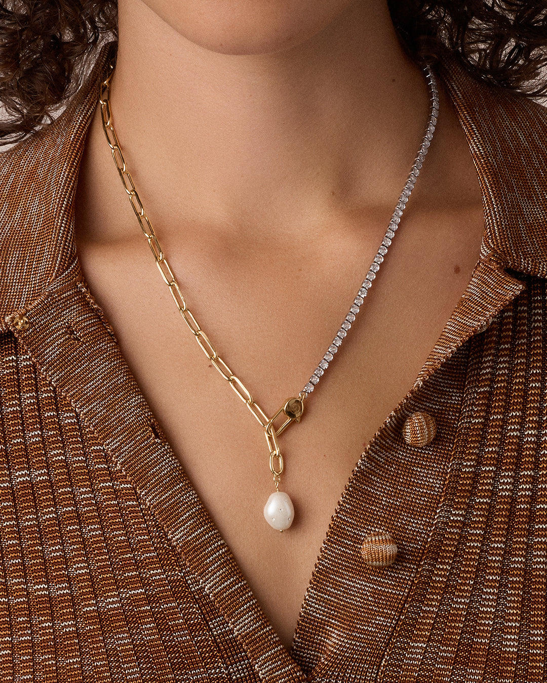 Alternative view of Vintage Shimmer Pearl Charm Necklace