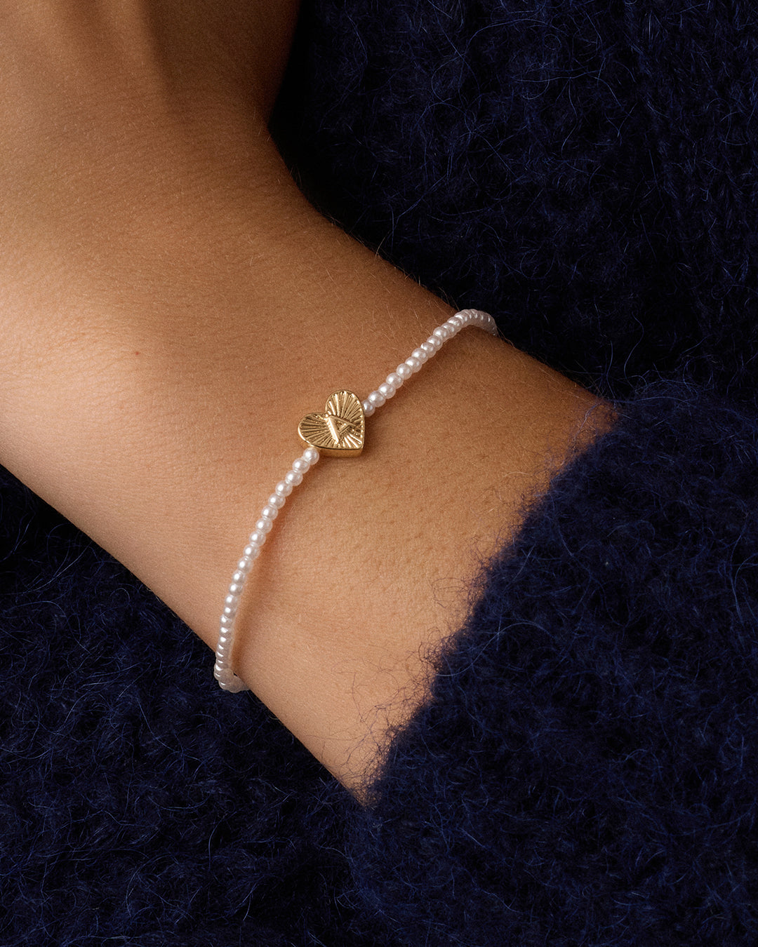 Alternative view of Pearl Vintage Heart Alphabet Bracelet