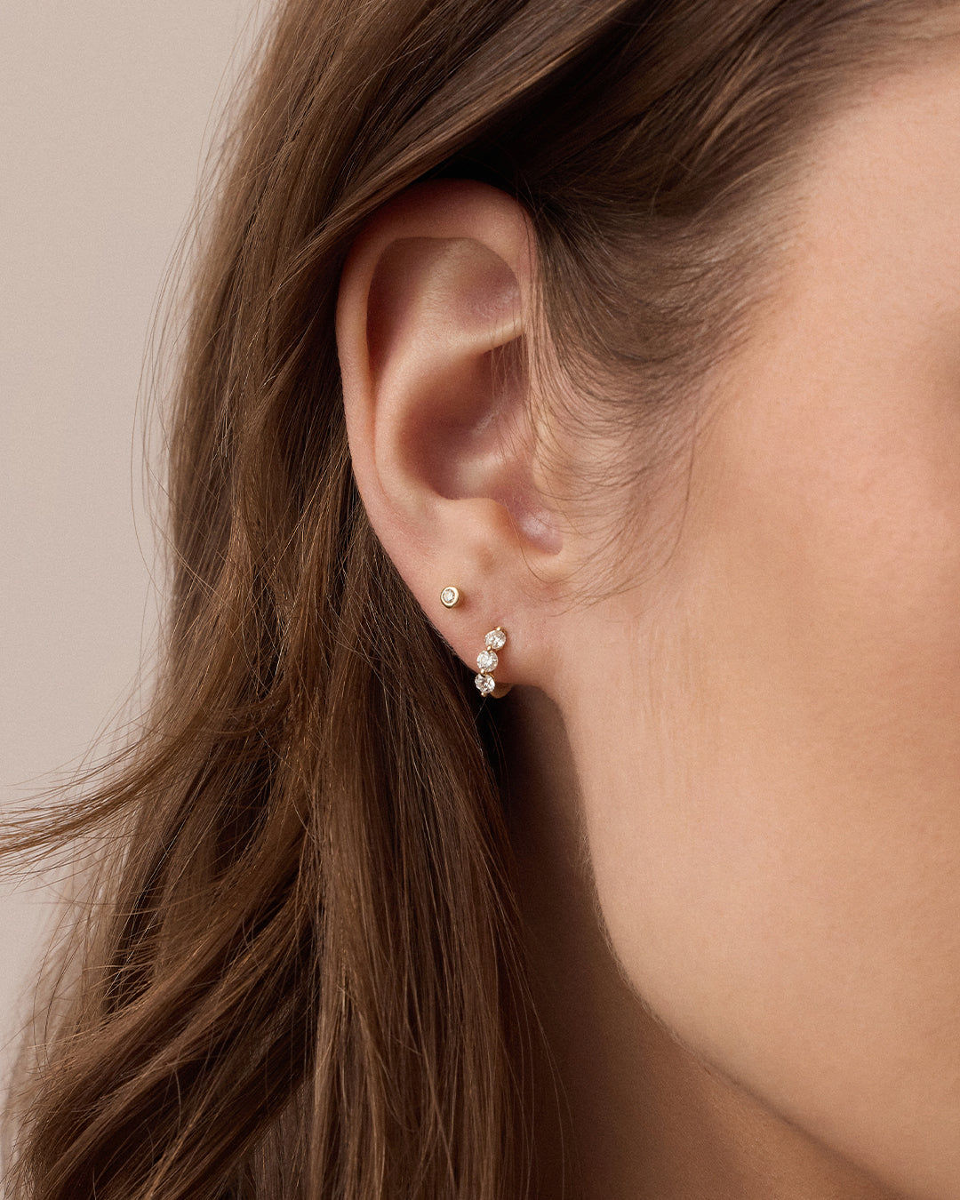 Alternative view of Lab Grown Diamond Halo Trio Single Huggie