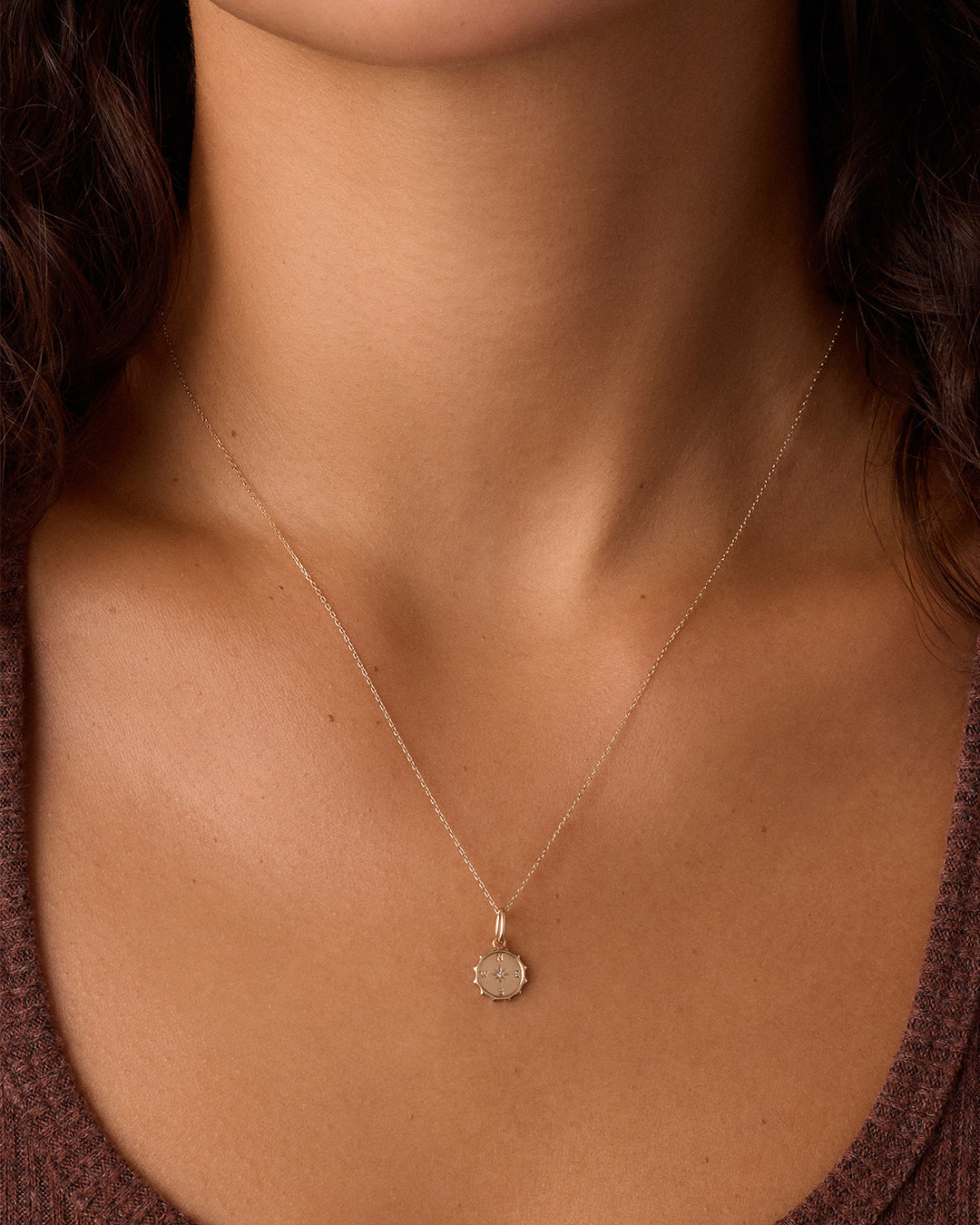 Alternative view of Diamond Compass Charm Necklace