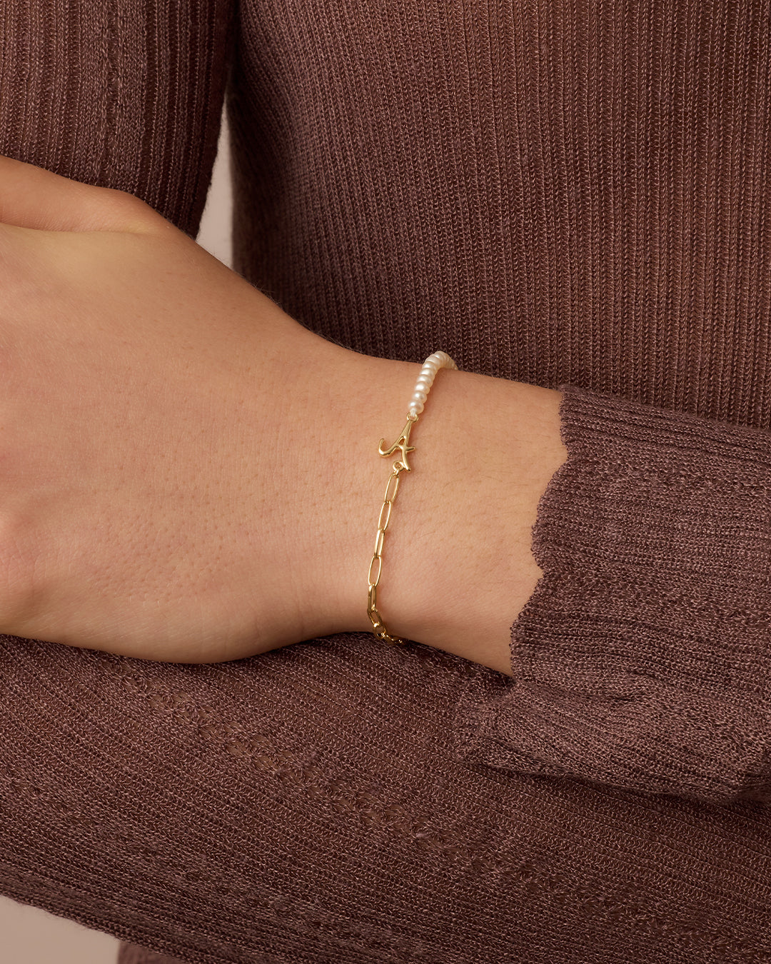 Alternative view of Lou Pearl Alphabet Bracelet