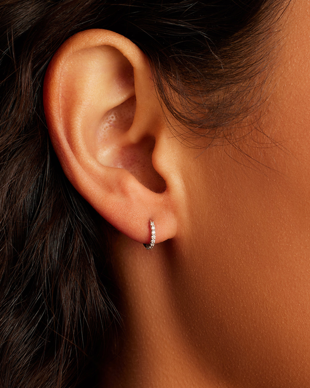 Alternative view of 14k White Gold Diamond Pavé Huggies